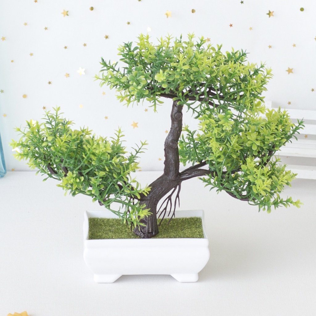 Cây giả bonsai - CÂY THÔNG 3 TÁN 18cm x 25cm Chậu cây Hoa rực rỡ Phú Quý Cát Tường, trang trí, đề bàn