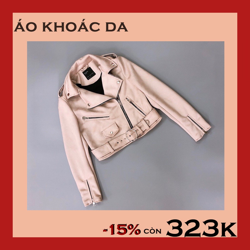 Áo khoác nữ biker jacket da lộn màu hồng xuất dư