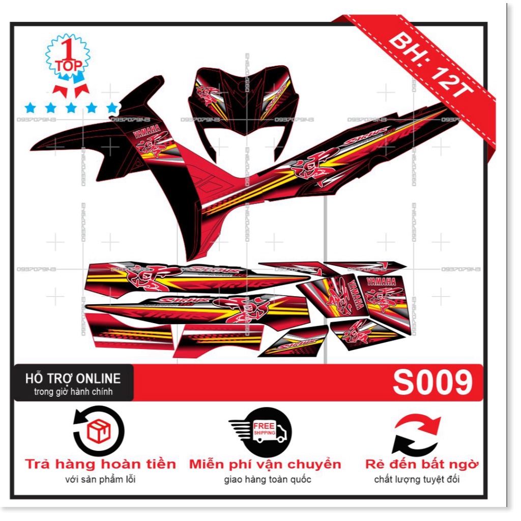 ( Quí khách vui lòng mang ra tiệm cho thợ dán ) Tem Sirius chữ tàu đỏ đen 009