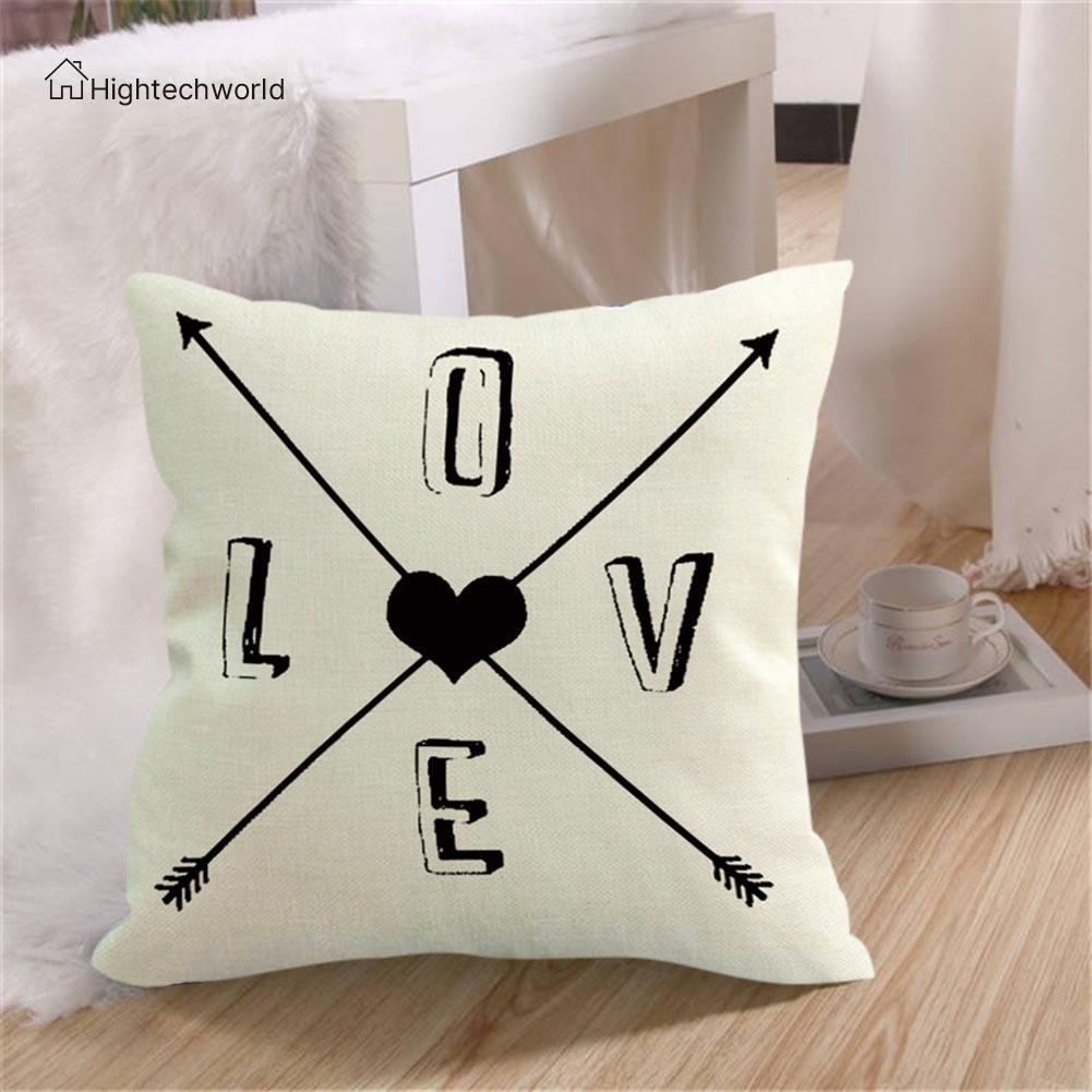 Hightechworld Linen Cushion Cover Love Throw Car Home Decor Pillow Case Valentines Day