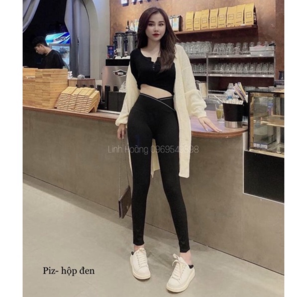Quần legging nâng mông cạp chéo hộp đen cao cấp