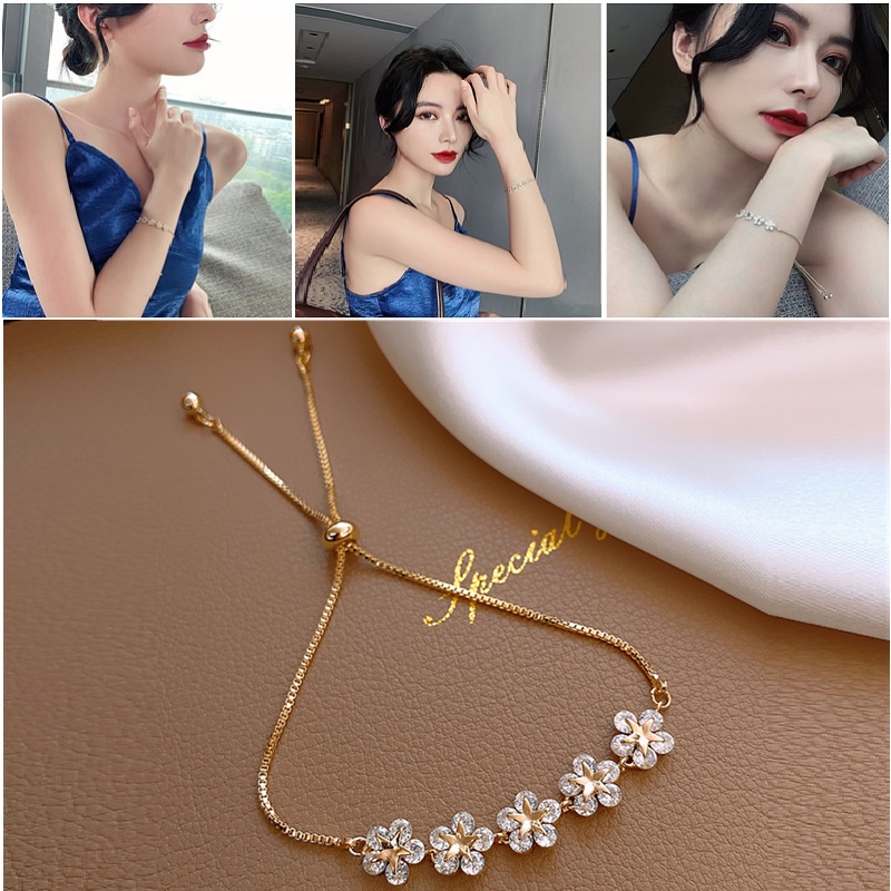 Vòng Tay Hợp Kim Hình Hoa Đính Đá Xinh Xắn Thanh Lịch Cho Nữ