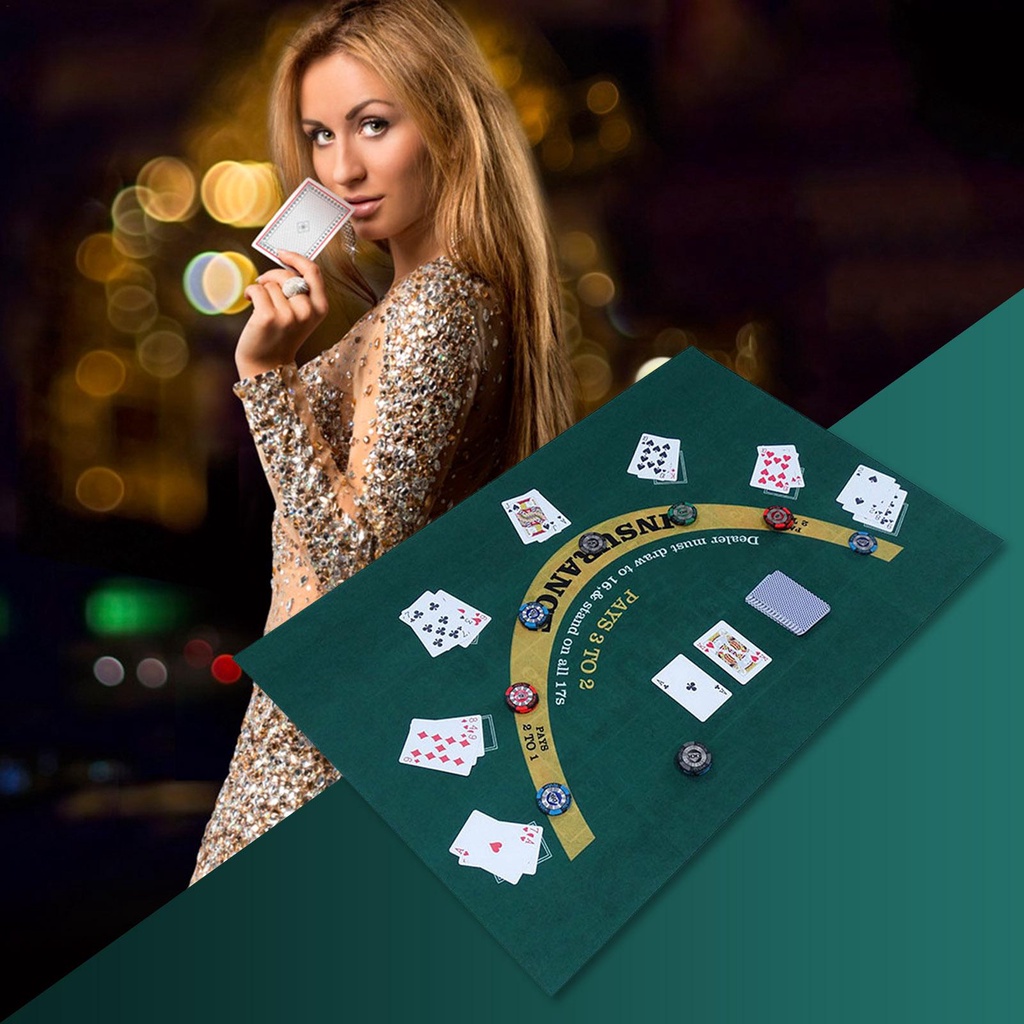 Thảm Trải Bàn Hai Mặt Bằng Vải Nỉ Dạng Cuộn In Họa Tiết Bài Poker/Xì Tây Casino/Craps Để Bàn Tiện Dụng