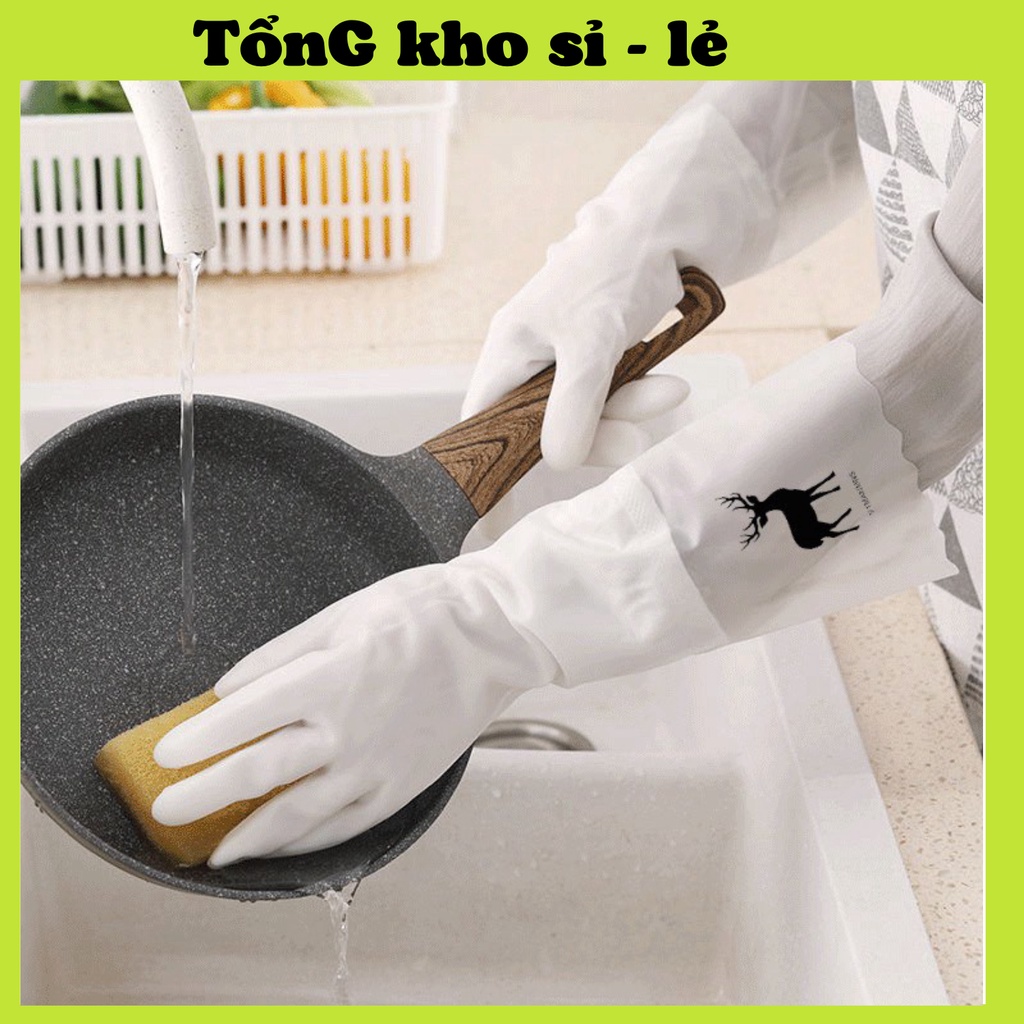 [Hàng Loại 1] Găng Tay Rửa Chén Bát Lót Nỉ Siêu Dai Dài Tay - Cổ Cao - Có Chun Chống Tụt 88237 TỔNG KHO SỈ 88