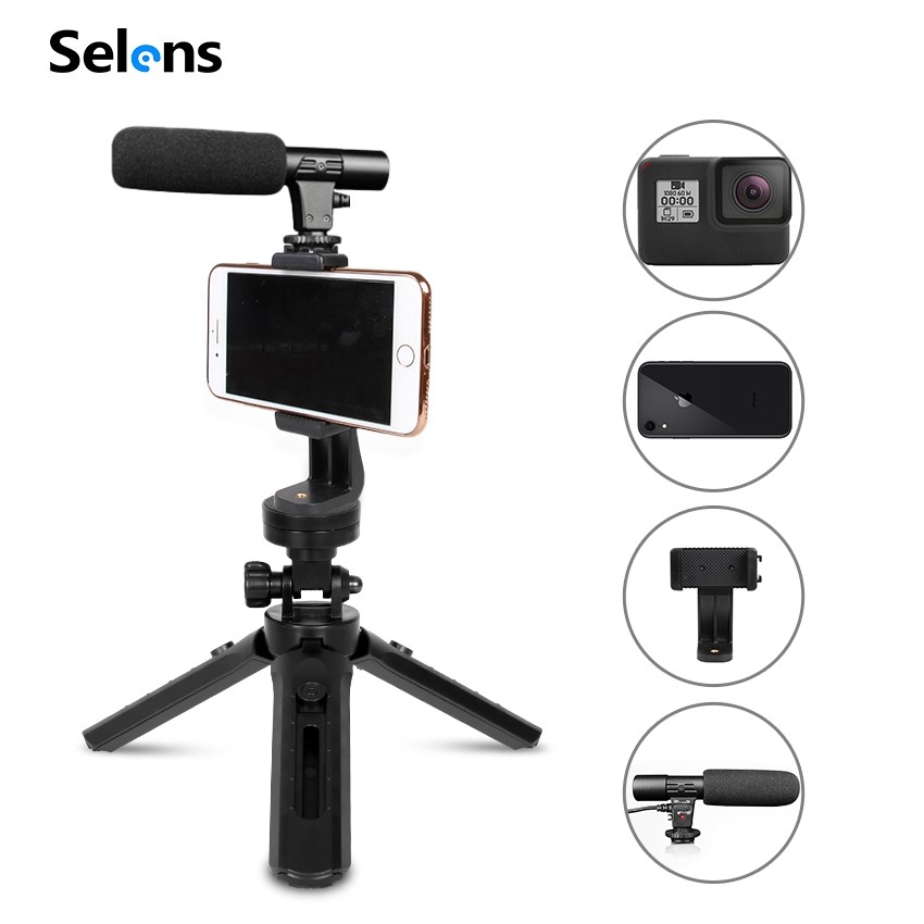 GOPRO Selens MIC-06 Âm Thanh Nổi Có Chân Tripod Ổn Định Cho Máy Ảnh DSLR Vlog PC Điện Thoại Di Động