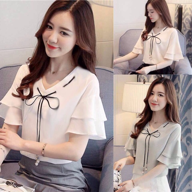 Áo kiểu đục lỗ nơ cổ sang trọng - nhiều Size và màu, form dáng chuẩn dễ mặc đi làm, dạo phố