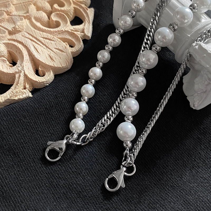 Vòng Tay Hai Lớp Đính Hạt Ngọc Trai Phong Cách Hip Hop