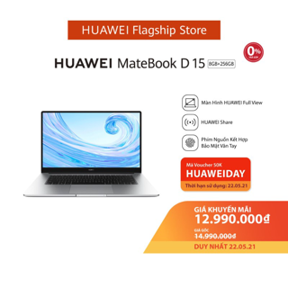 [Voucher ELMALLL100] Máy Tính Xách Tay Huawei Matebook D15 (8GB/256GB) | Màn Hình HUAWEI Fullview giá chỉ còn <strong class="price">1.214.500.000.000đ</strong>