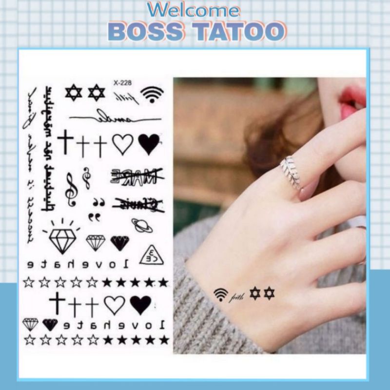 Hình dán tạm thời tattoo mini kth004 x228 chéo.Xăm dán boss tatoo mini tạm thời, size <10x6cm