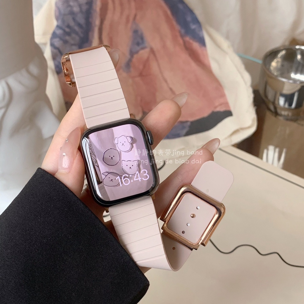 Dây Đeo Cao Su Mềm Khóa Kim Loại Từ Tính 38mm Cho Đồng Hồ A watch Series 8 7 6 5 4 3 SE 21 41mm 45mm 44mm 40mm 42mm