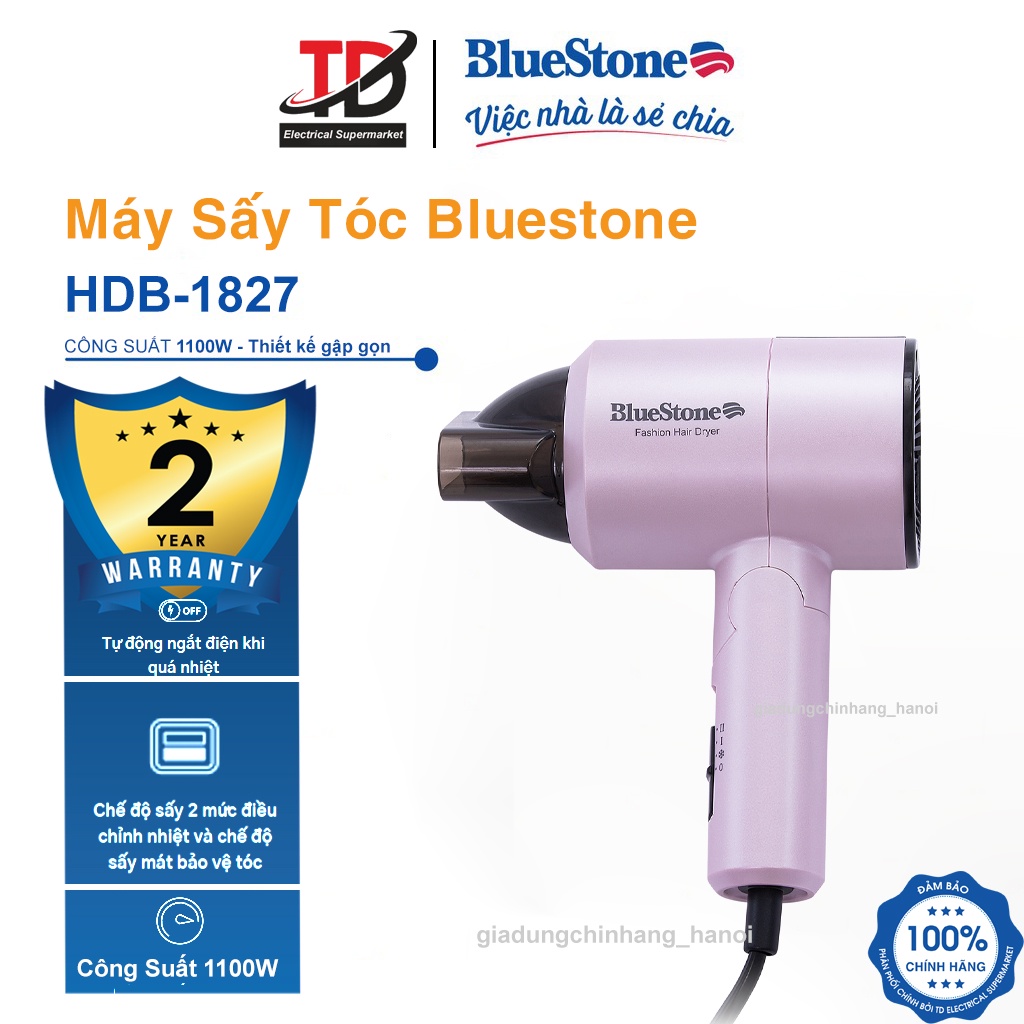 Máy sấy tóc Bluestone HDB-1827 , Công Suất 1100W , Bảo hành chính hãng 2 năm