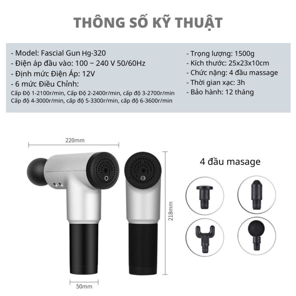 Máy Massage Cầm Tay Fascial HG 320 6 Chế Độ