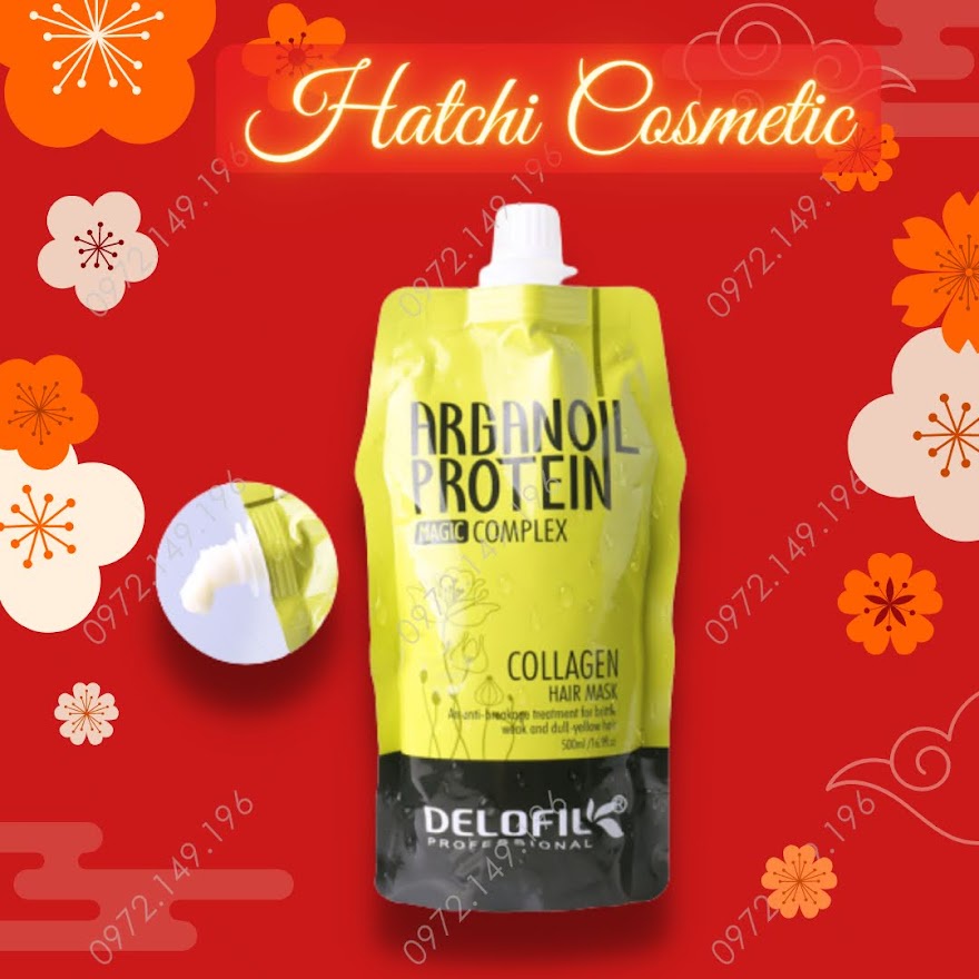 Dầu Hấp Ủ Tóc Collagen Delofil Arganoil Protein Siêu Mượt 500ml