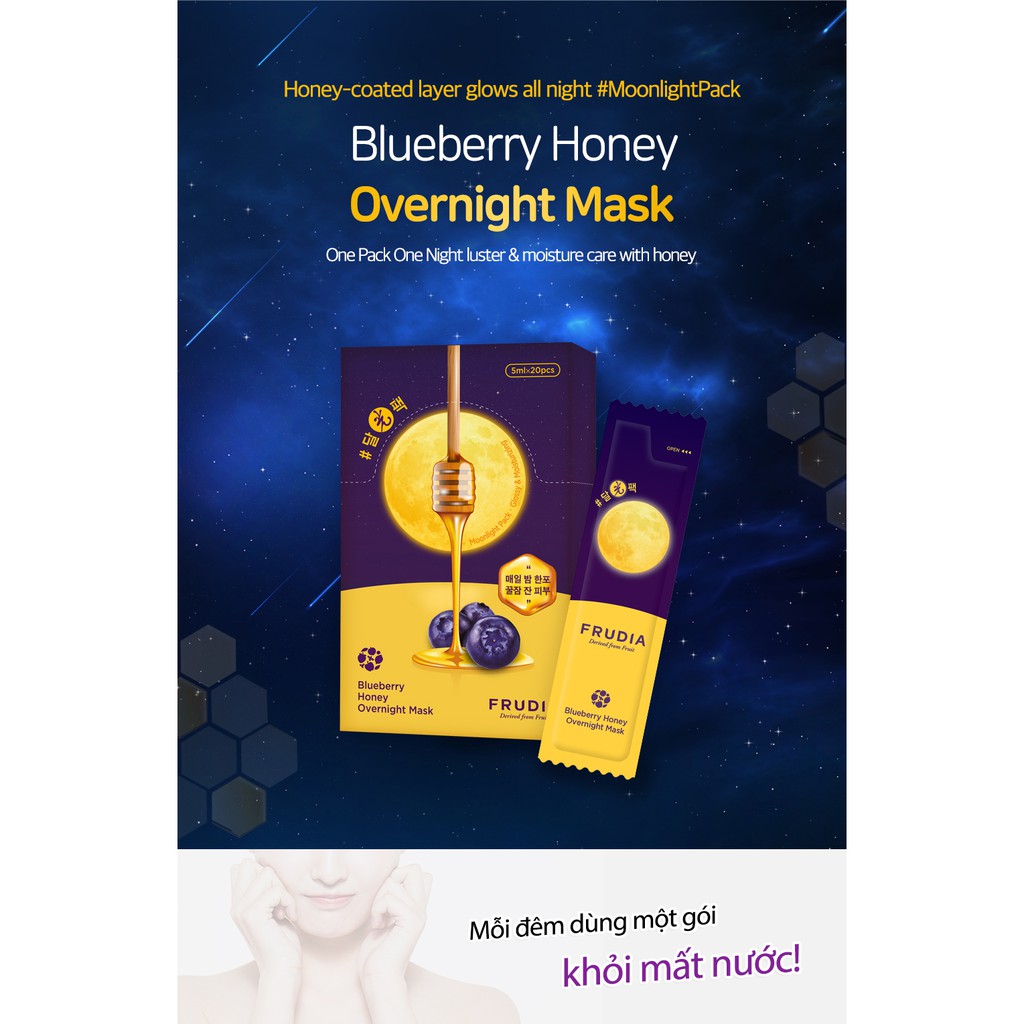 [Mua 2 tặng 1] Mặt Nạ Ngủ Cấp Ẩm Chiết Xuất Việt Quất Mật Ong Frudia Blueberry Honey Overnight Mask 5ml/1pcs