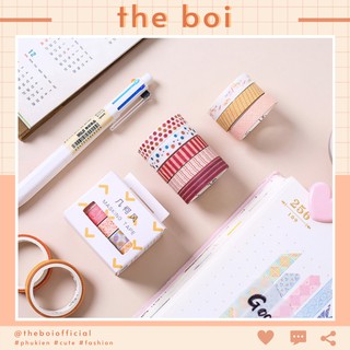 Set 5 Cuộn Băng Keo Washi Tape Nhiều Hoạ Tiết Trang Trí Sổ Bullet Journal