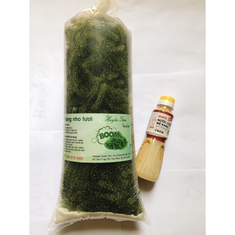 COMBO TÚI 1 KG RONG NHO BIỂN TƯƠI VÀ 1 CHAI XỐT MÈ RANG