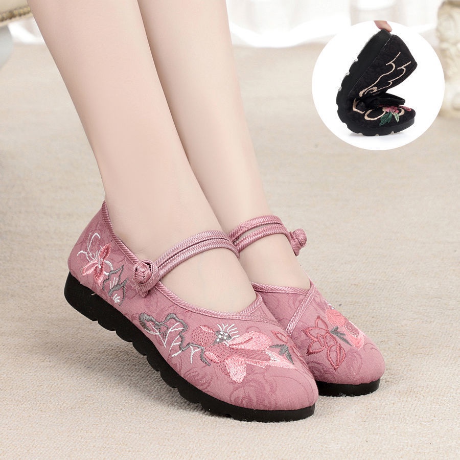 Giày Vải Đế Mềm Thêu Họa Tiết Phong Cách Trung Hoa Cho Nữ