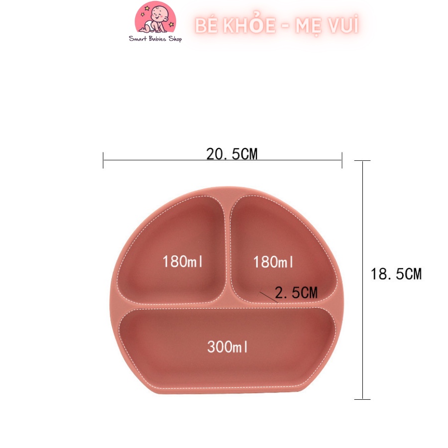 Khay Silicon 3 ngăn có đế hít chân không chống đổ tone màu pastel phong cách Hàn Quốc