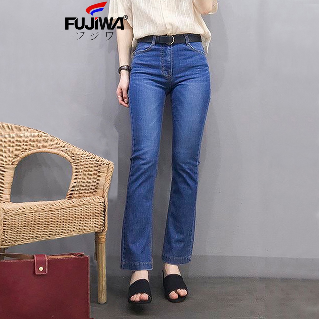 Quần Jean Nữ Ống Đứng Loe Nhẹ FUJIWA - OL. Gấu May Lai, Lưng Ngang Rốn. Size 26, 27, 28, 29, 30, 31, 32 (42kg - 70kg)