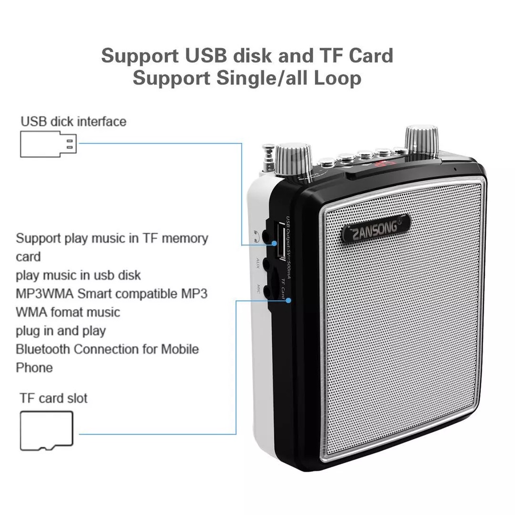 Máy Trợ Giảng Zansong M88 Kết Nối Bluetooth . Kiểu Dáng Cực Đẹp, Âm Thanh To, Rõ Ràng, Độ Bền Cực Cao. Bảo Hành 12 Tháng