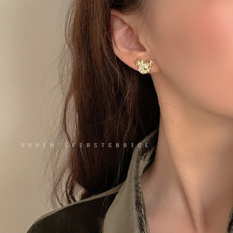 Hoa tai mạ bạc hình chú gấu đơn giản đáng yêu