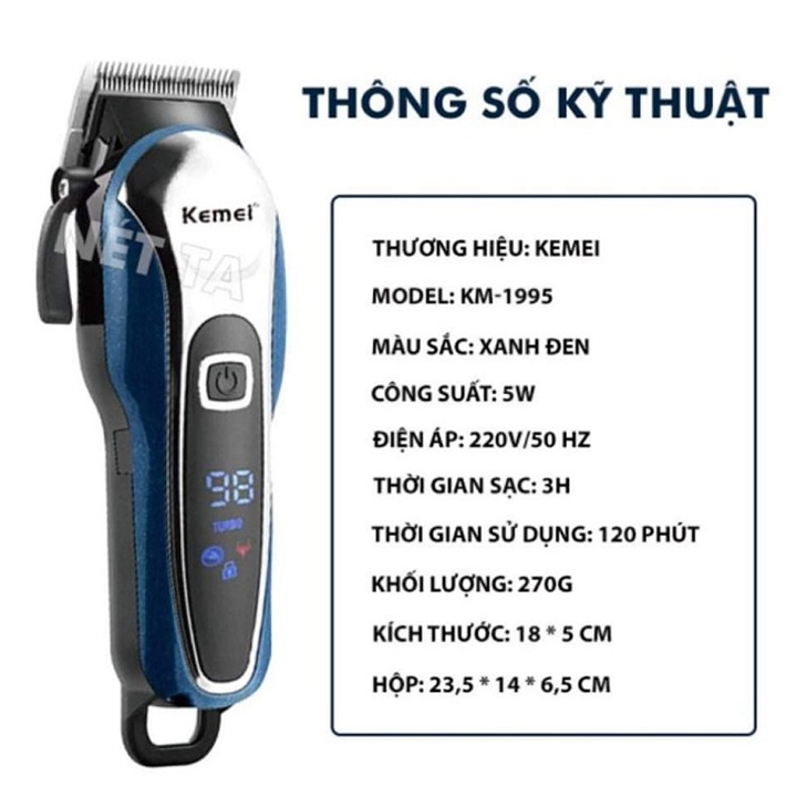 Tông đơ cắt tóc Kemei-1995 phiên bản mới nhất 2022 - Tăng đơ cắt tóc chuyên nghiệp