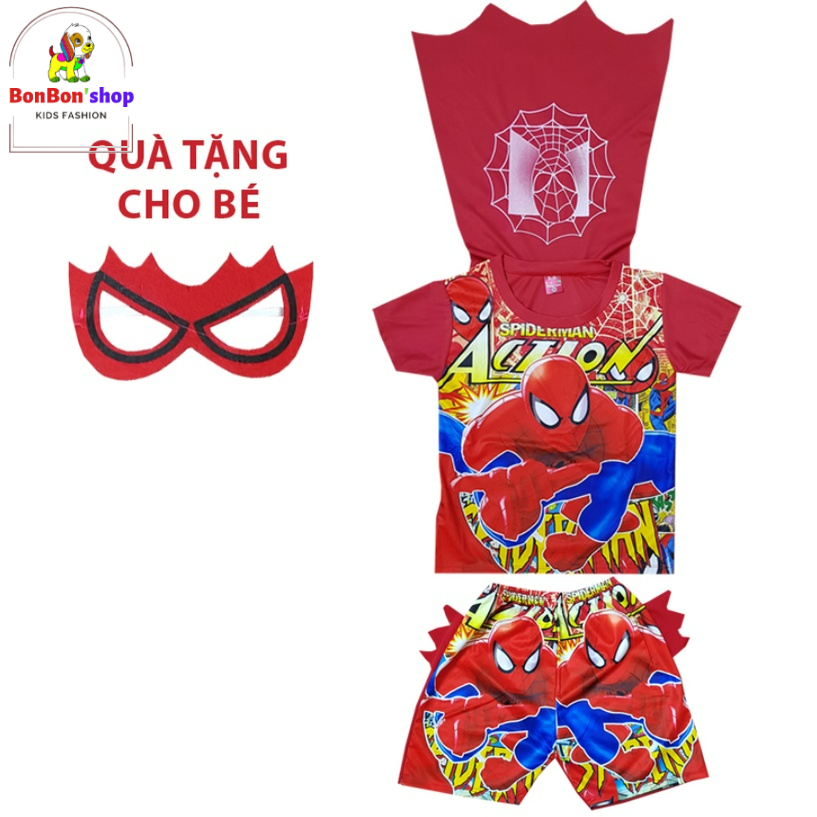 (TẶNG MẶT NẠ) bộ quần áo siêu nhân cho bé trai, đồ bộ siêu nhân cho bé, quần áo siêu nhân bay cho bé size 18-23kg