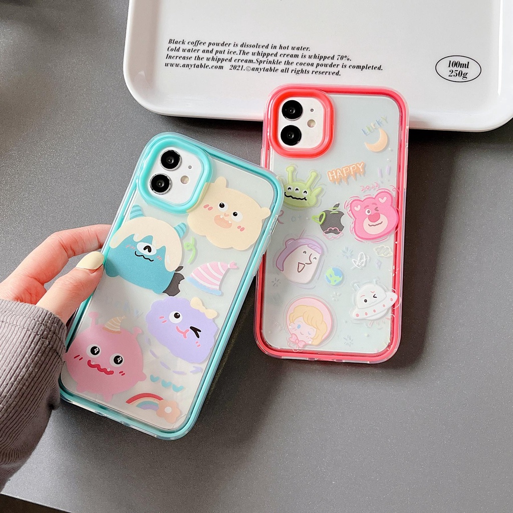 Ốp Điện Thoại TPU Mềm Trong Suốt In Hình Gấu 3 Trong 1 Chống Sốc Cho iPhone 13 12 11 Pro Max XS XR 8 7 Plus