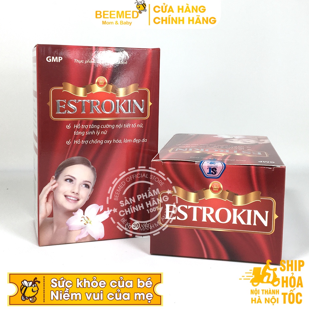 Estrokin - hỗ trợ sinh lý nữ, Cân bằng nội tiết tố - Lọ 30 viên từ Estrogen, vitamin E, Glutathione và collagen