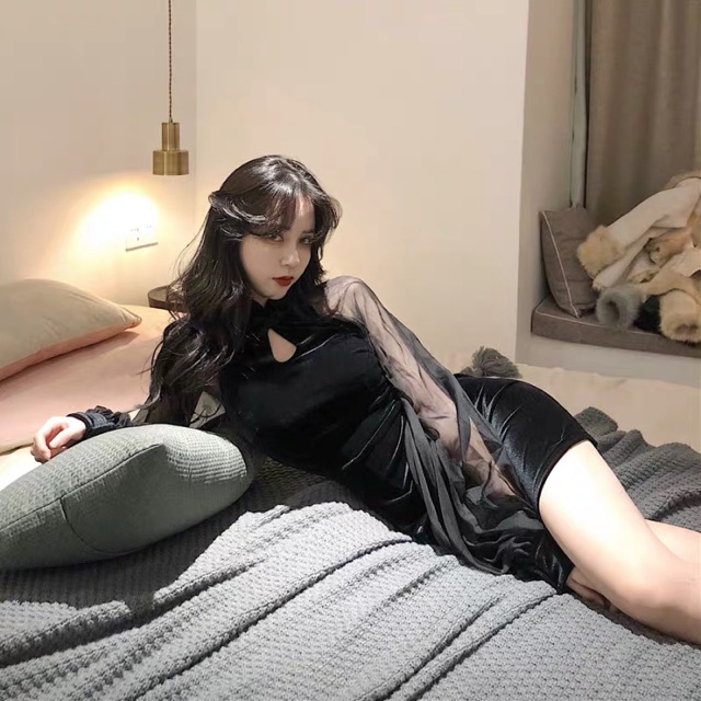 HÀNG ORDER - Sườn xám nhung tay voan ( Có ảnh thật ) | BigBuy360 - bigbuy360.vn