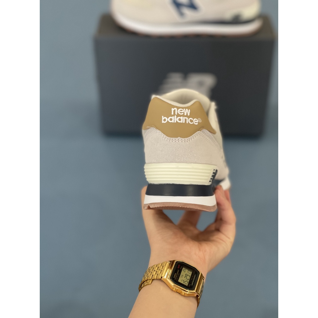 Giày Sneaker NB 574 Xám Chữ Xanh Than Fullbox, Giày thể thao nam nữ NB 574 chất liệu da lộn mịn, cực êm chân