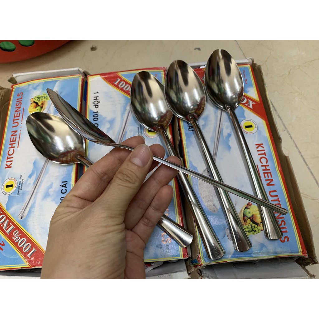 Set 5 thìa súp inox trơn đầu nhọn - thìa phở inox