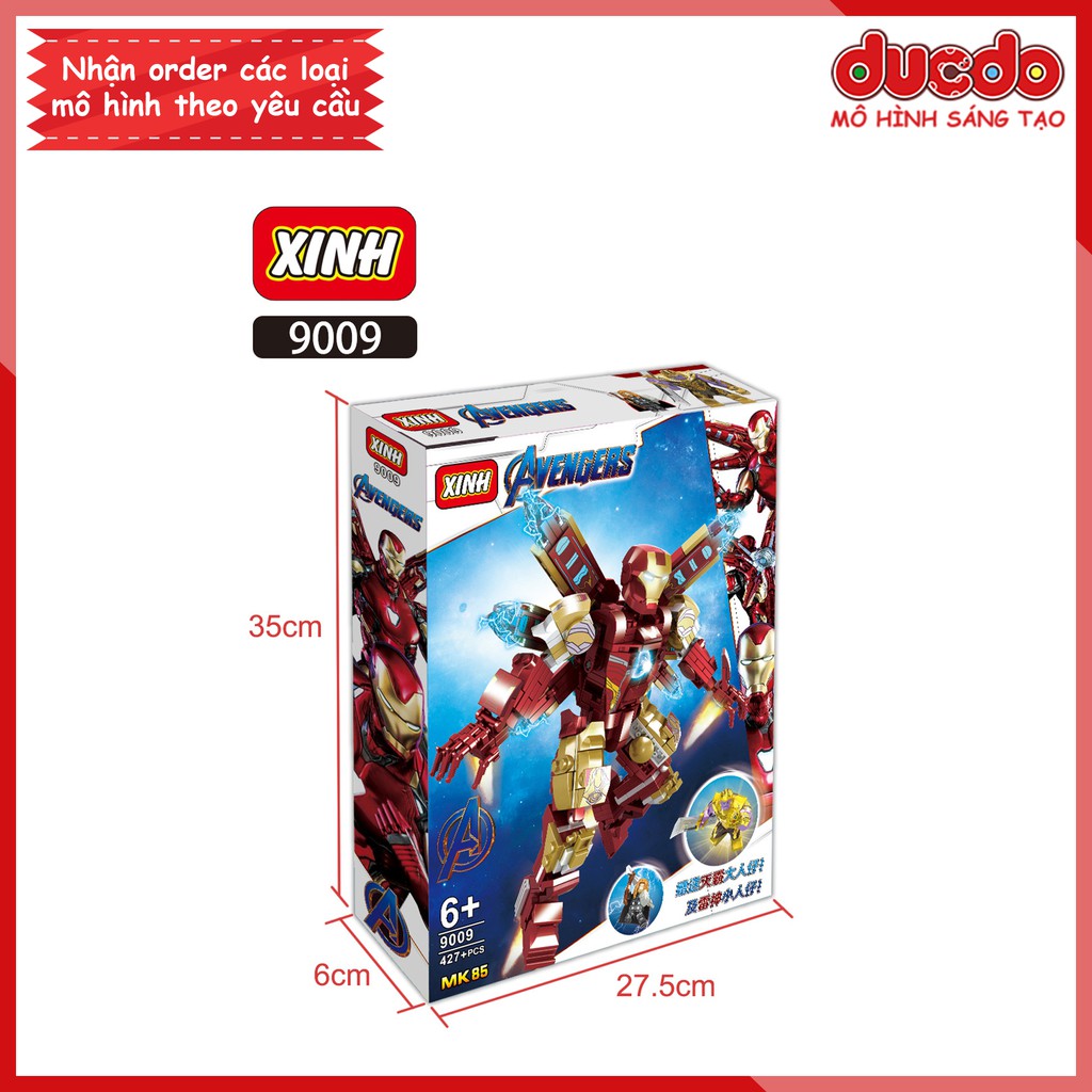 Xinh 9009 Lắp ghép Mech Iron Man MK85 kèm Bigfig Thanos và Mini Thor - Đồ chơi Xếp hình Mô hình Minifigures