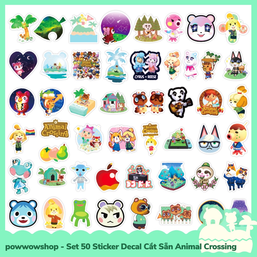 [Sẵn VN - Hỏa Tốc] Set 50 Sticker Mini Decal Dán Trang Trí Vật Dụng Mẫu Game Animal Crossing New Horizons Smile Miles