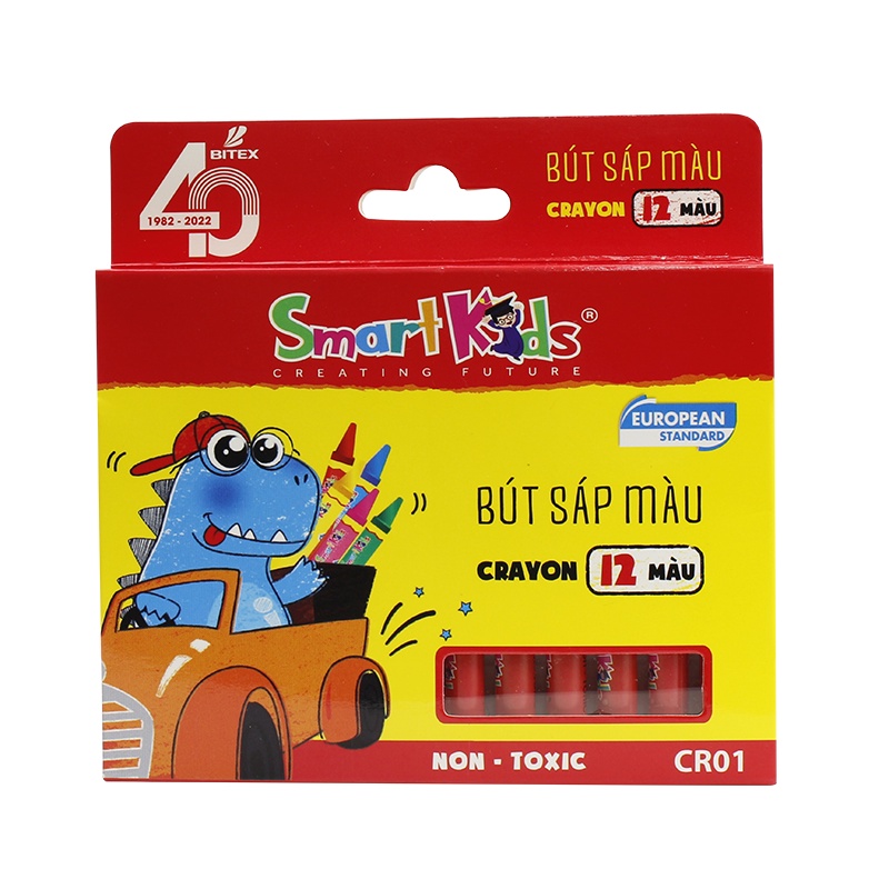 Bút sáp màu Smartkids Dino CR01 / CR02 / CR03 12-18-24 màu dành cho học sinh mẫu giáo, tiểu học bé từ 3 tuổi