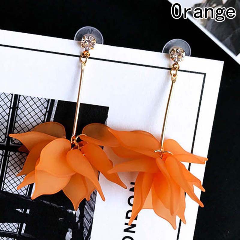 Khuyên tai tua rua hoa rơi dáng dài màu trơn thời trang cho nữ