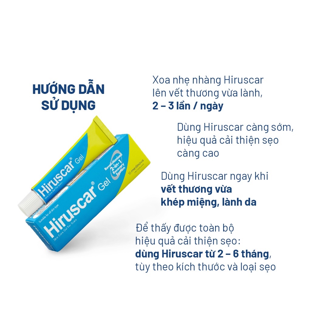 Gel cải thiện sẹo vừa, sẹo lõm, sẹo thâm Hiruscar Gel Thụy Sỹ, chuyên biệt cho làn da - Trung Đông Pharmacy