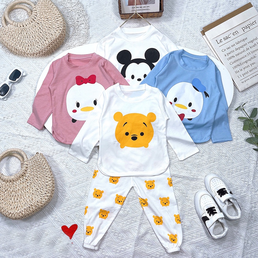 Bộ Quần Áo Dài Tay Cotton Trẻ Em Từ 1-5 Tuổi Mã K30-A, Set Bộ Thu Đông Mặc Nhà Chống Muỗi Họa Tiết Hoạt Hình Dễ Thương