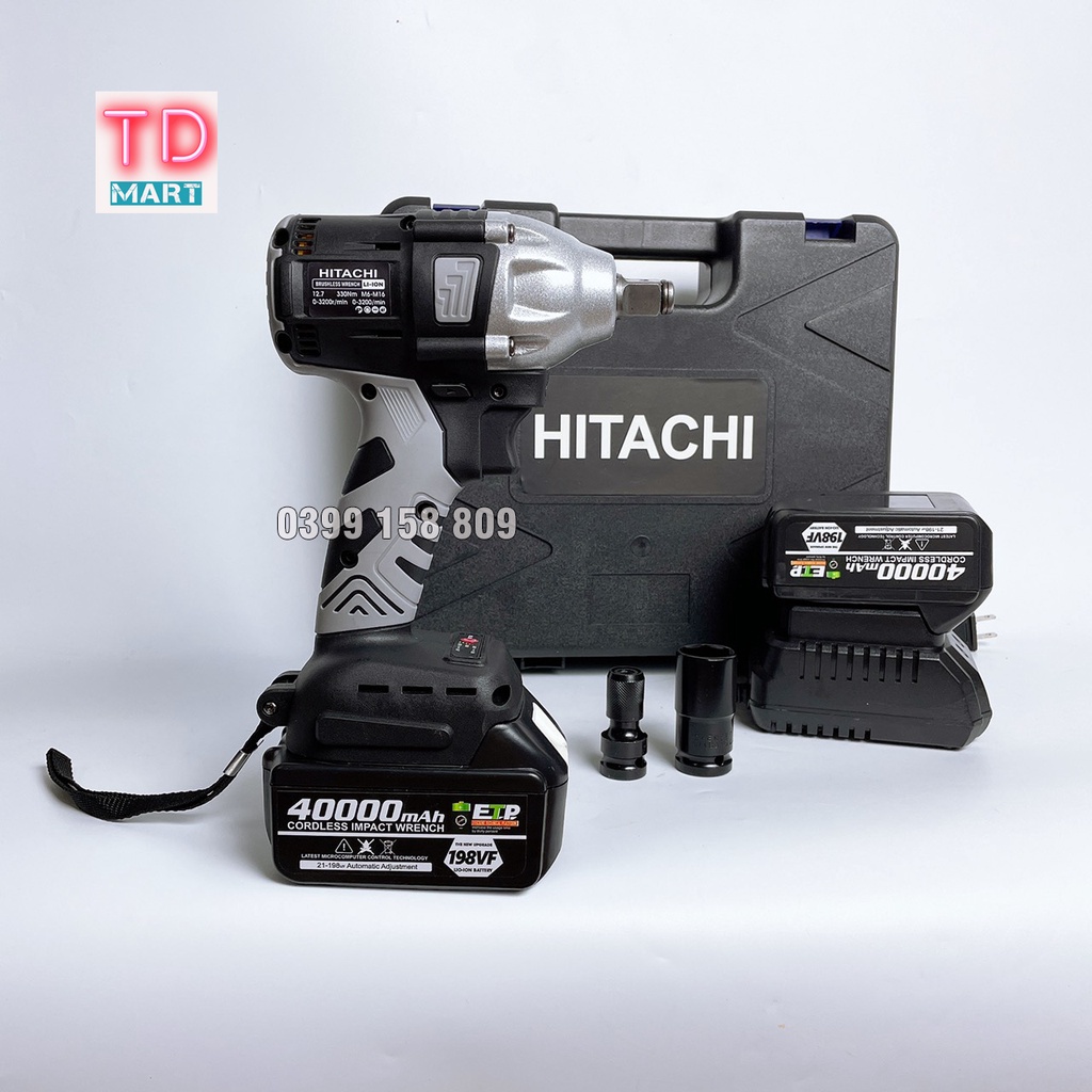 Máy Siết bulong, bắt vit Hitachi 198V Không Chổi Than Pin 10Cell