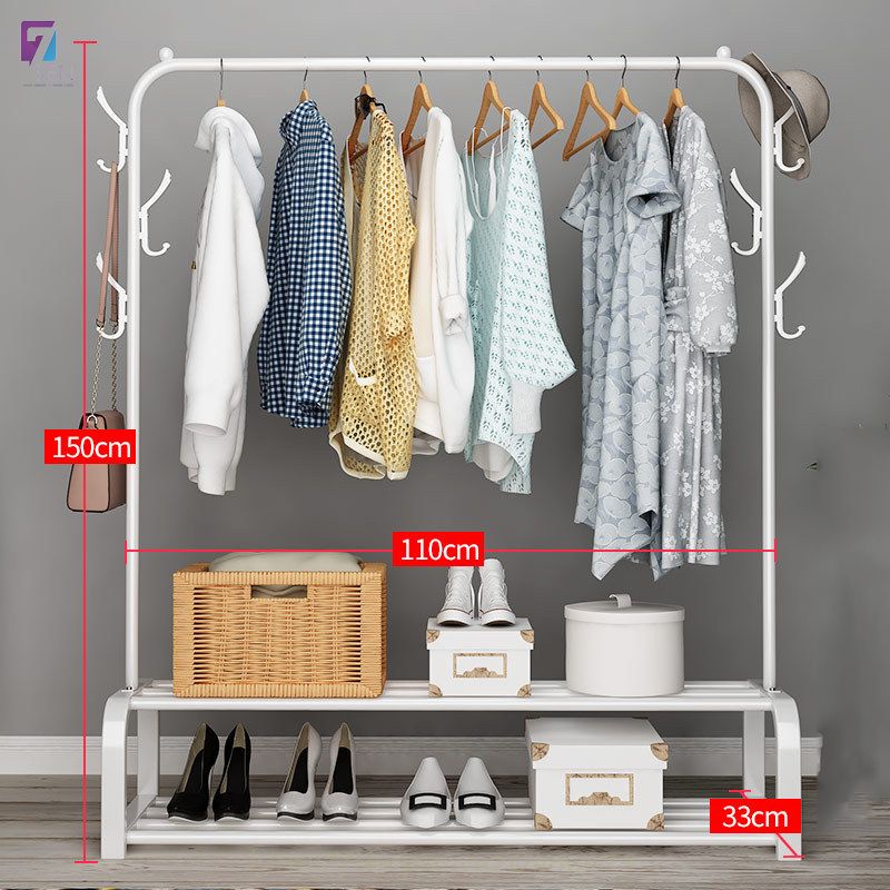 Kệ Treo Quần Áo 2 Tầng Khung Đơn Tặng Kèm Móc Treo Túi Xách Bên Hông
