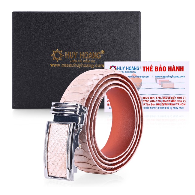 Dây nịt nam da trăn Huy Hoàng vip 3,5P màu hồng phấn HP4367