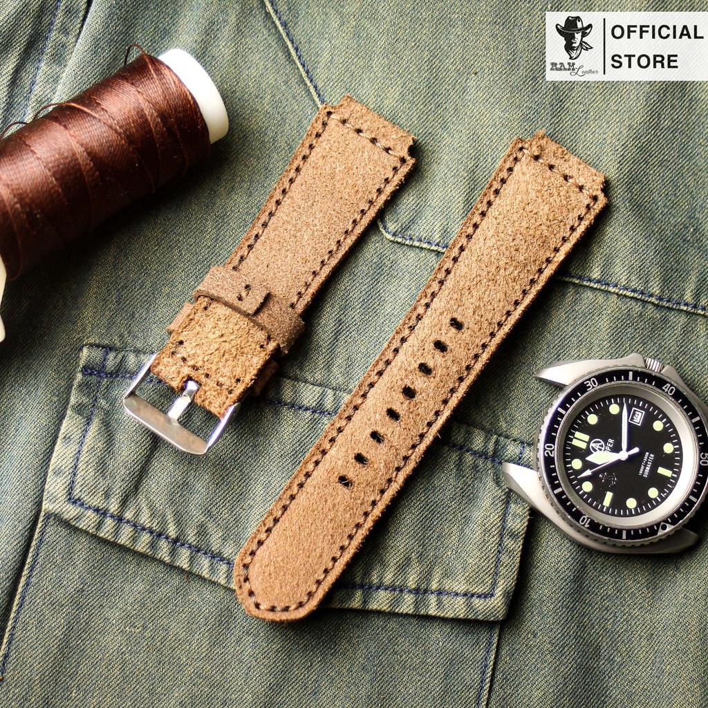 Dây Đồng Hồ Da Thật RAM Leather 1960 Da Bò Lộn Bền Đẹp