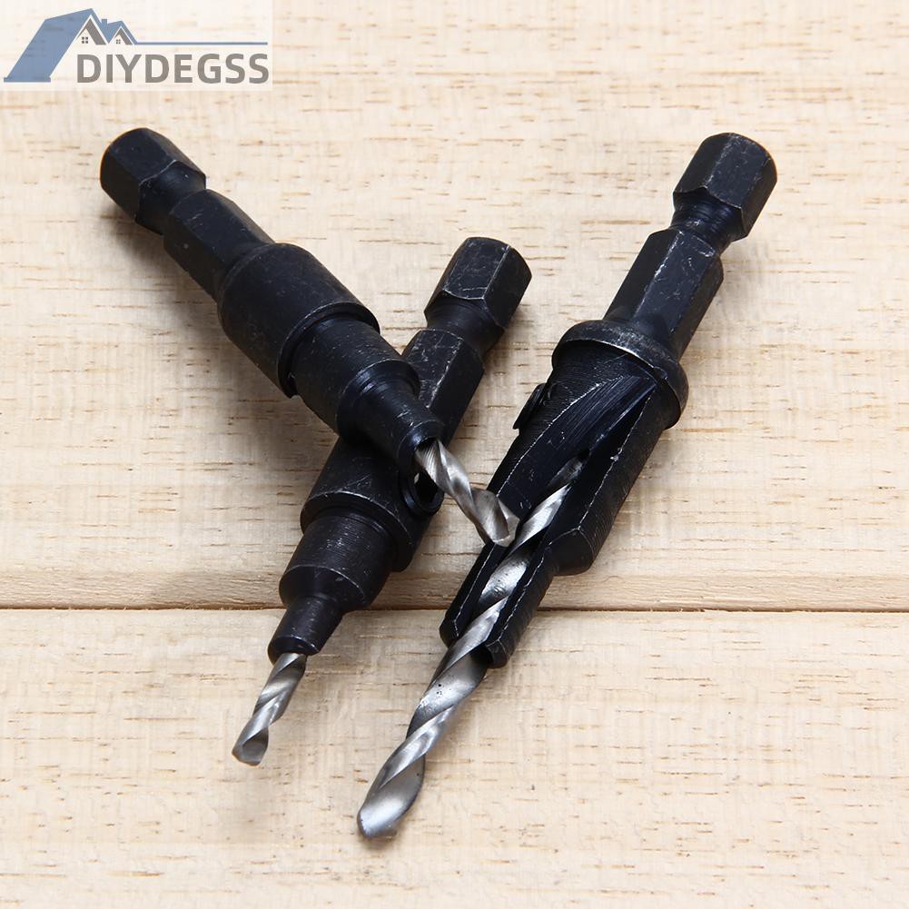 Diydegss2 4Pcs #6 #8 #10 #12 HSS Countersink Drill Bit Set Screw 1/4 Hex Shank Wood T