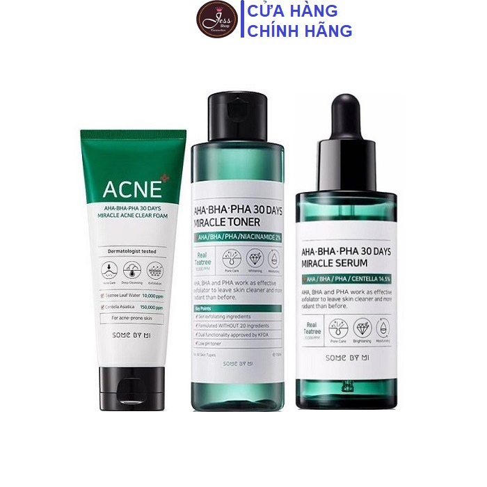 Bộ 3 Sản Phẩm Giảm Mụn Some By Mi AHA-BHA-PHA 30 Days Miracle (Sữa rửa mặt 100ml + Toner 150ml + Serum 50ml)