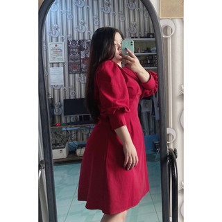 bigsize đầm đỏ tay phồng