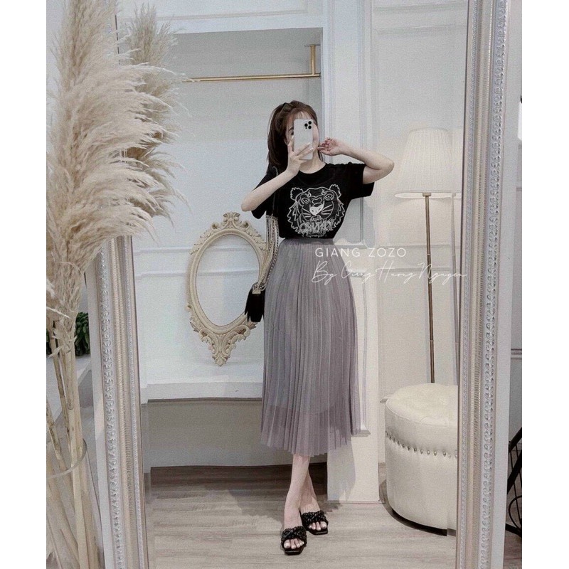 Chân váy xếp ly dài hàng QC, Chân váy maxi lưới lụa cạp chun CV1550 - NhiNhi Shop