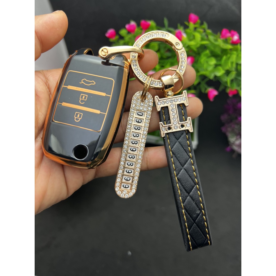 Bao chìa khóa Đen Vàng -Ốp bảo vệ chìa khóa (3 Nút  Chìa bật) KIA Cerato, K3 ,Sorento, Sonet Cao Cấp.