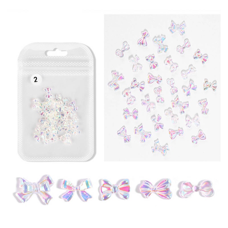 [Hàng mới về] Set 30 Phụ Kiện Trang Trí Móng Tay Hình Nơ 3d Bằng Nhựa Resin Nhiều Màu Dành Cho Nữ