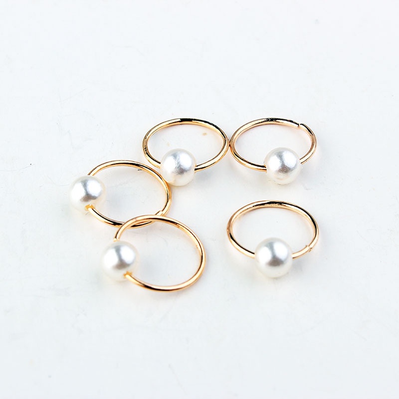 Set 5 Vòng Buộc Tóc Bằng Gỗ Tự Nhiên Đính Ngọc Trai Phong Cách Hip hop