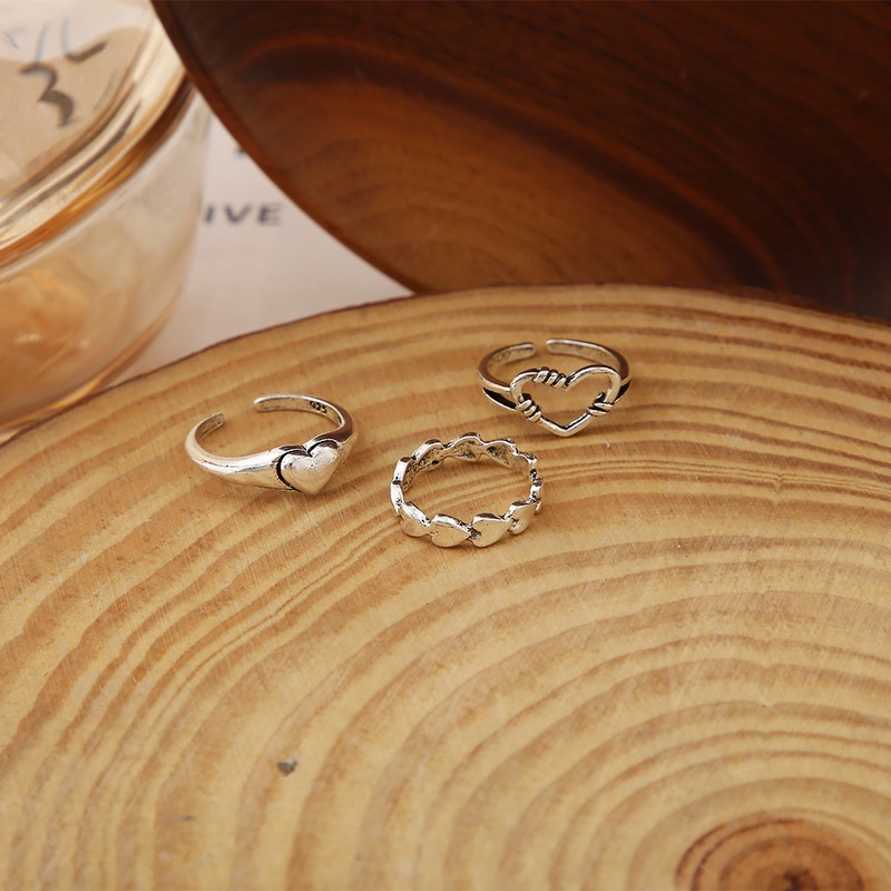 Bộ 3 Nhẫn Hở Có Thể Điều Chỉnh Kích Thước Hình Trái Tim Thời Trang Dành Cho Nữ